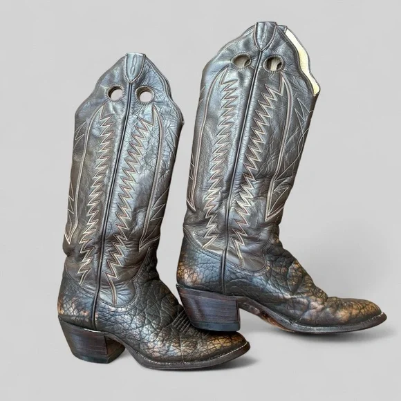 Vintage Sanders tall brown marbled leather western boot - Picture 9 of 16